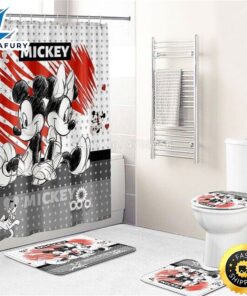 Disney Cartoon Mickey Minie Mouse Love Cute Shower Curtain Sets, Bathroom Sets