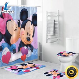 Disney Cartoon Mickey Minie Mouse Love Kiss Shower Curtain Sets, Bathroom Sets