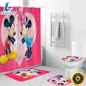 Disney Cartoon Mickey Minie Mouse Love Shower Curtain Sets, Bathroom Set