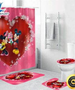 Disney Cartoon Mickey Minie Mouse Love Shower Curtain Sets, Bathroom Sets
