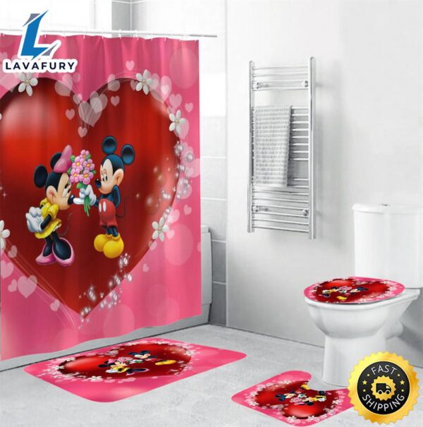 Disney Cartoon Mickey Minie Mouse Love Shower Curtain Sets, Bathroom Sets