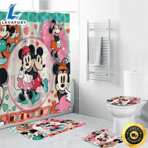 Disney Cartoon Mickey Minie Mouse Shower Curtain Sets, Bathroom Sets