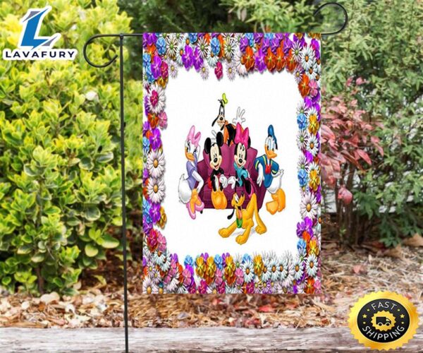 Disney Characters Mickey Minnie Goofy Donald Duck Flowers Double Sided Printing Garden Flag