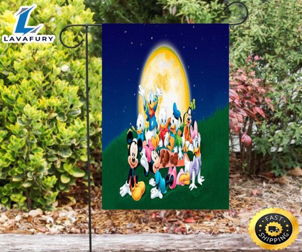 Disney Characters Mickey Minnie Goofy Donald Duck In the Moon Double Sided Printing Garden Flag