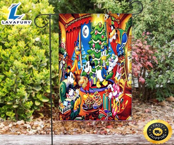 Disney Characters Mickey Minnie Goofy Donald Duck Xmas Tree Double Sided Printing Garden Flag