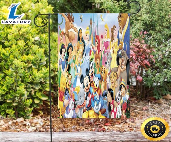 Disney Characters Mickey Minnie Goofy Donald Pooh Lion King Princess Double Sided Printing Garden Flag