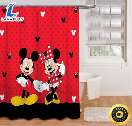 Disney Jay Franco Mickey Mouse & Minnie Mouse Shower Curtain & Easy Care Fabric Kids Bath Curtain