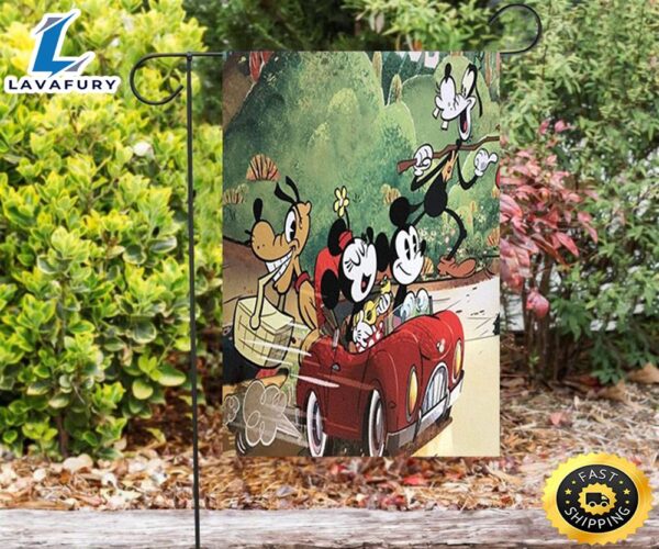 Disney Mickey And Friends Riding Car2 Double Sided Printing Garden Flag
