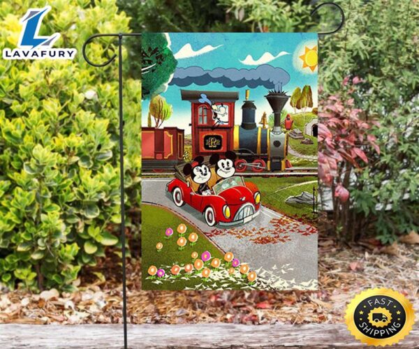 Disney Mickey Minnie Riding Car1 Double Sided Printing Garden Flag
