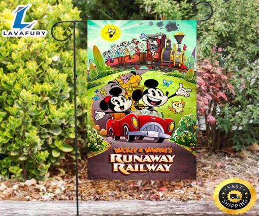 Disney Mickey Minnie Riding Car2 Double Sided Printing Garden Flag