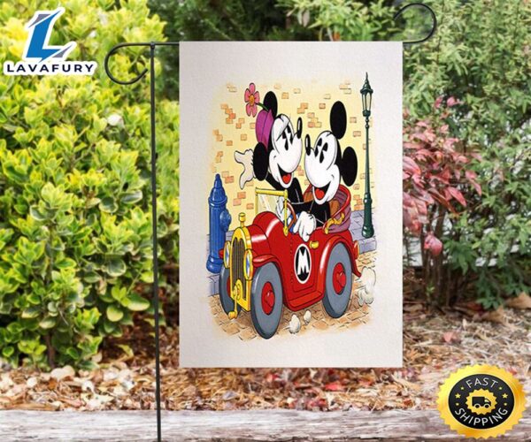 Disney Mickey Minnie Riding Car3 Double Sided Printing Garden Flag