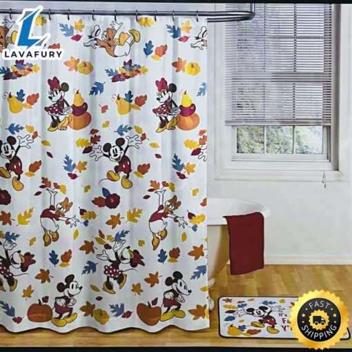 Disney Mickey Mouse 14 Piece Bath Set Shower Curtain Bath Rug Hooks Autumn Fall