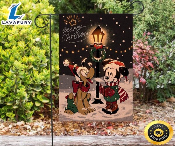 Disney Mickey Mouse Christmas Mickey And Pluto Blue 1 Double Sided Printing Garden Flag
