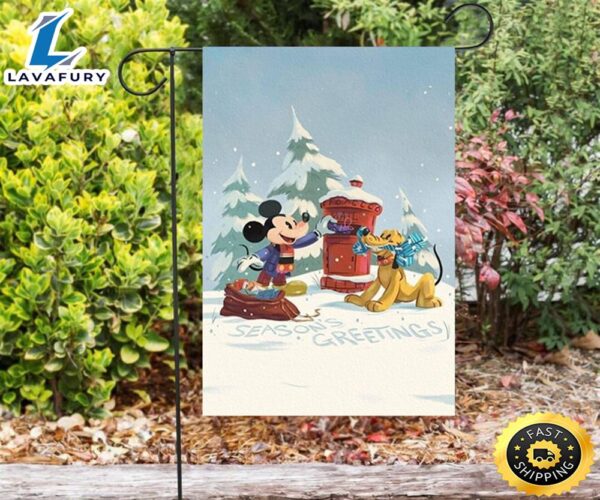 Disney Mickey Mouse Christmas Mickey And Pluto Blue 2 Double Sided Printing Garden Flag