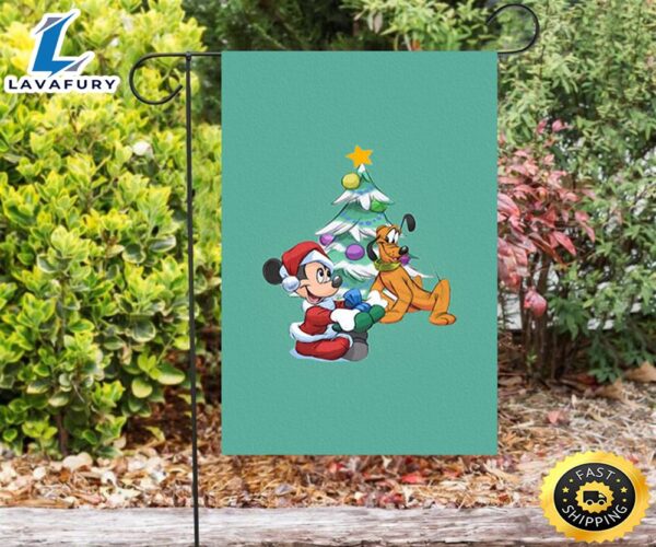 Disney Mickey Mouse Christmas Mickey And Pluto Blue 3 Double Sided Printing Garden Flag
