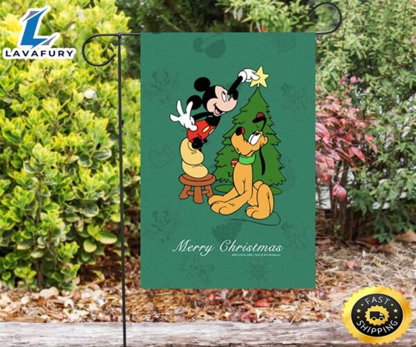 Disney Mickey Mouse Christmas Mickey And Pluto Green 1 Double Sided Printing Garden Flag