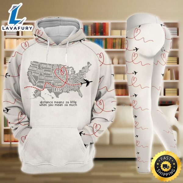 Distance Means So Little When You Mean So Much Valentine All Over Print Leggings Hoodie Set Outfit For