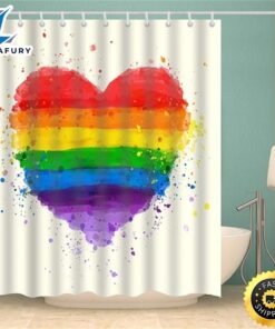 Dodou Colorful Rainbow Love Heart Bathroom Curtain Waterproof Fabric Polyester Set With Hooks