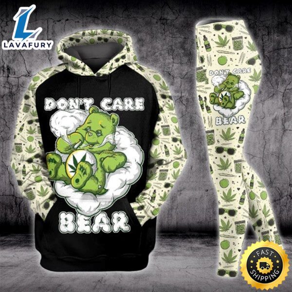 Don’t Care Bear Hoodie Leggings Set For Women Cannabis Marijuana 420 Weed Shirt Clothing Gifts