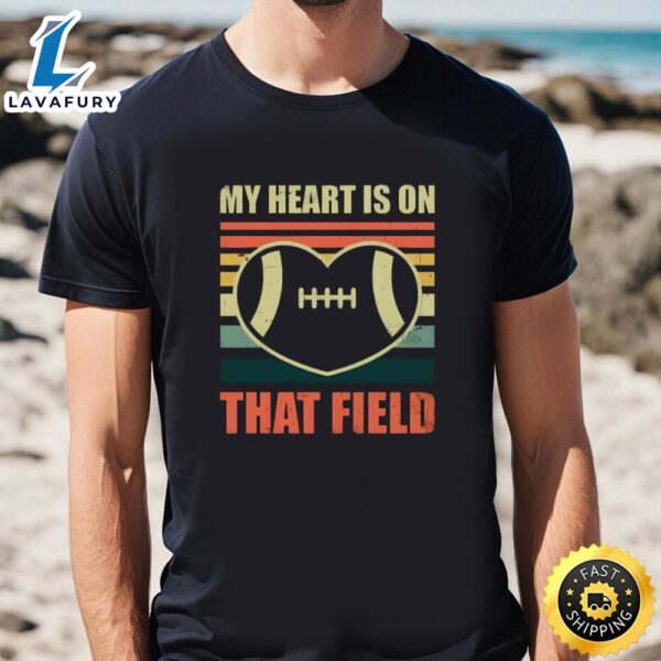 Football Valentines Day Heart Is On The Field Vintage Sport T-Shirt
