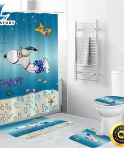 Funny Swimming Snoopy Bathroom Set- Shower Curtain Set