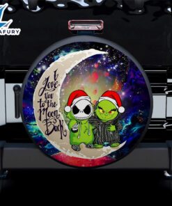 Grinch And Jack Nightmare Before Christmas Love You To The Moon Galaxy Car Spare Tire Covers Gift For Campers