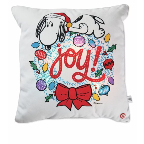 Hallmark Christmas Peanuts Snoopy Joy Wreath Light-Up Throw Pillow