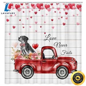 Happy Valentines Day Bathroom Decor Dogs On The Flower Car Shower Curtain Valentine Giftss