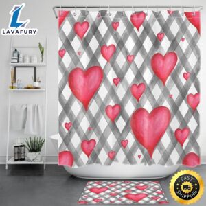 Happy Valentines Day Bathroom Set Heart Shower Set Bathroom Love Day Bathroom Curtain Gifts For Loving Couple