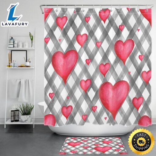 Happy Valentines Day Bathroom Set Heart Shower Set Bathroom Love Day Bathroom Curtain Gifts For Loving Couple