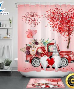 Happy Valentines Day Bathroom Sets With Shower Curtain Valentine Gnome Bathroom Curtain Loving
