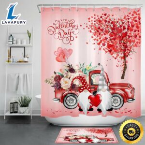 Happy Valentines Day Bathroom Sets With Shower Curtain Valentine Gnome Bathroom Curtain Loving