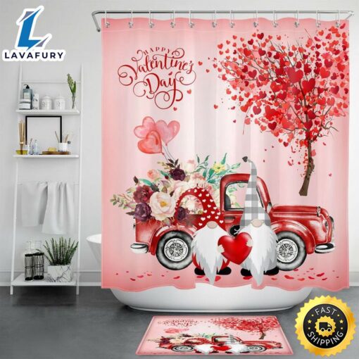 Happy Valentines Day Bathroom Sets With Shower Curtain Valentine Gnome Bathroom Curtain Loving