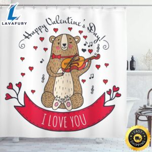 Happy Valentines Day Shower Curtain Cute Bear Bathroom Curtains Valentine Bathroom Decor Romantic Gift