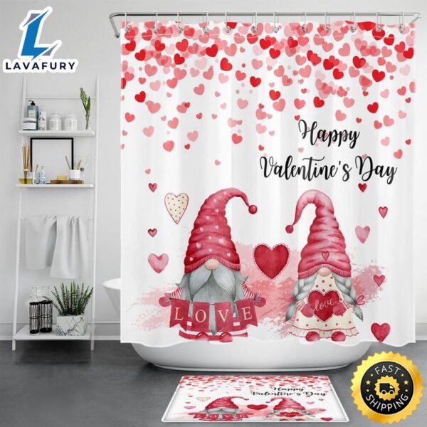 Happy Valentines Day Shower Curtains Gnome Couple Bathroom Set Valentine Gift Idea Anniversary Gift Idea