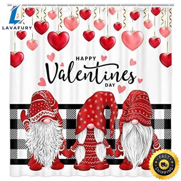 Happy Valentines Day Shower Curtains Gnome Valentine Bathroom Curtains Valentine Decoration