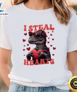 Heart Thief Dinosaur Valentine Day T-Shirt