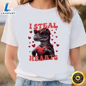 Heart Thief Dinosaur Valentine Day T-Shirt