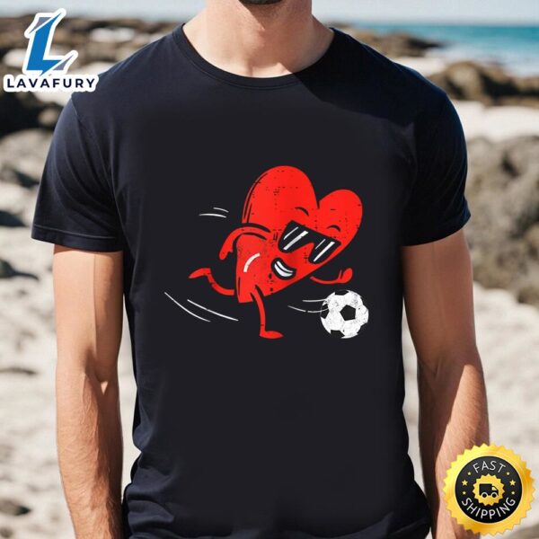 Heart Playing Football Valentines Day Soccer Sports Boys Raglan…