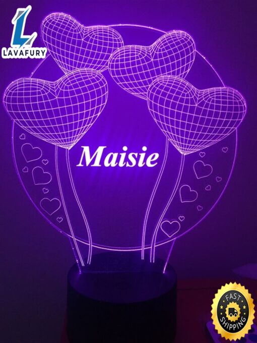 Hearts Shape 3d Personalised Smart App Control Night Light