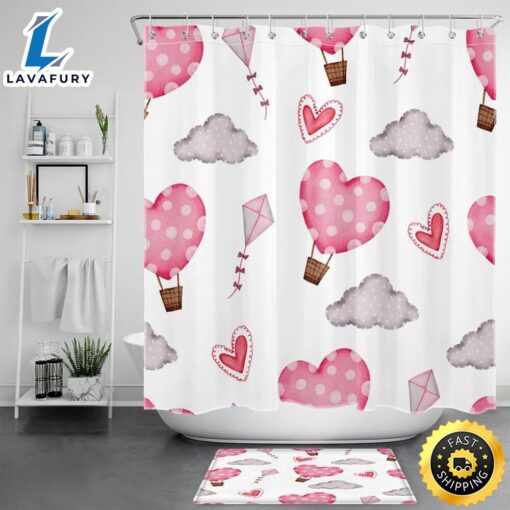 Hearts Shower Curtain Pink Shower Curtain Valentines Shower Curtain Bathroom Decoration Gift For Couples