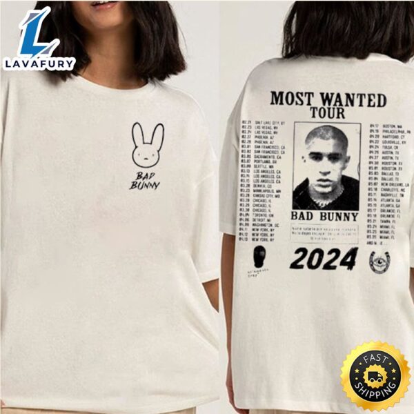 Hot New Bad Bunny Most Wanted Tour 2024 T-Shirt