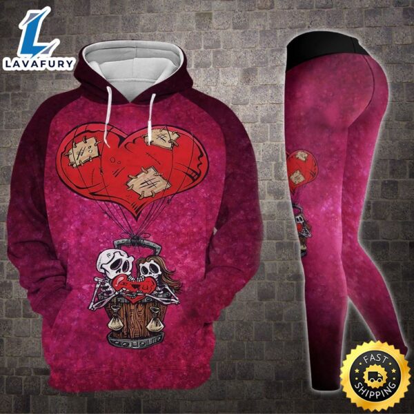 I Love You Skull Valentine All Over Print Leggings Hoodie Set Outfit For