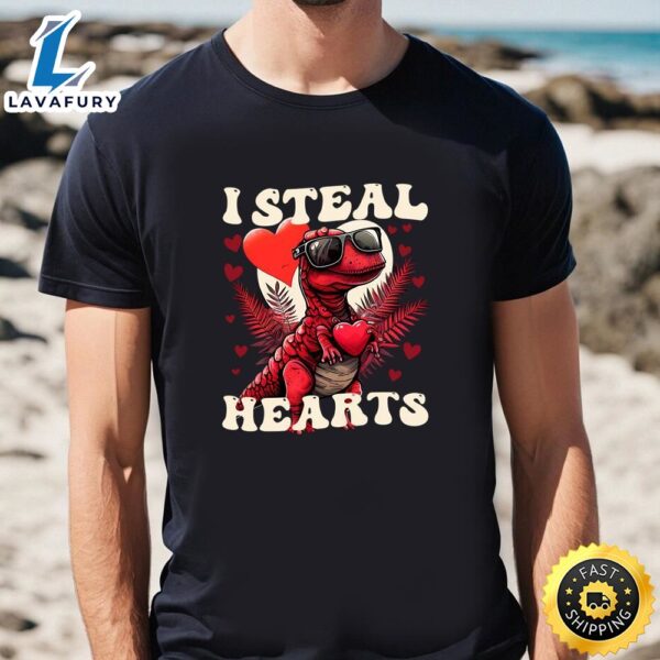 I Steal Hearts Dinosaur Valentine Day Shirt