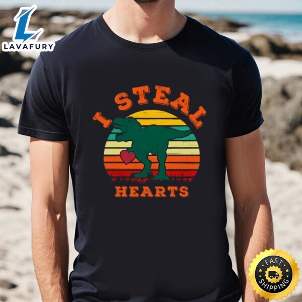 I Steal Hearts Dinosaur Valentine Theme T-Shirt