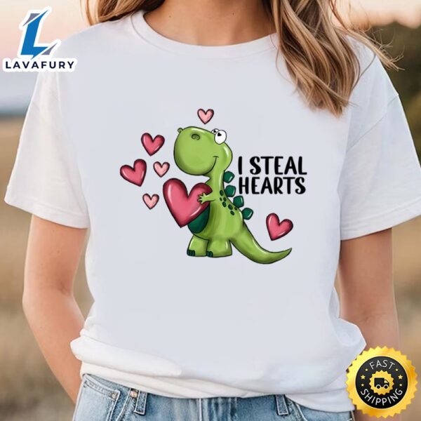 I Steal Hearts Dinosaur Valentines Day T-Shirt