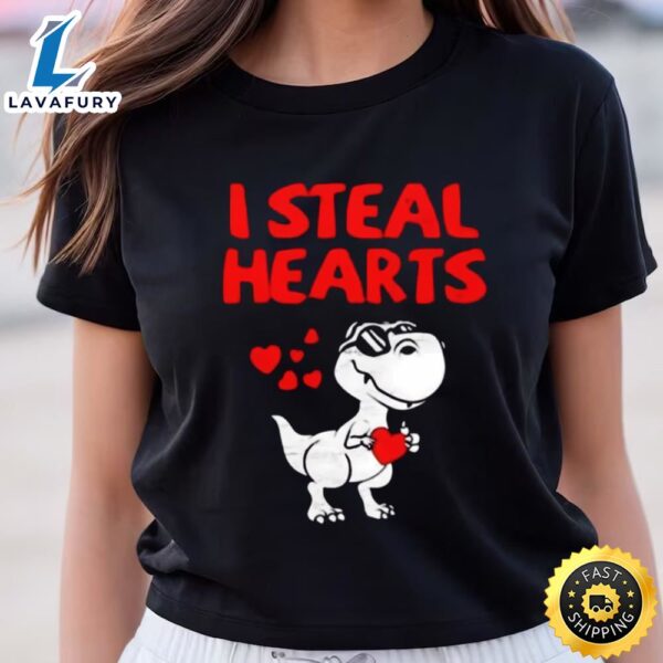 I Steal Hearts Trex Dino Valentines Day Shirt