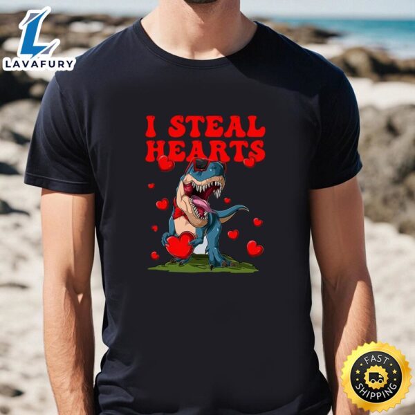 I Steal Hearts Valentines Day Cute Dinosaur T-Shirt