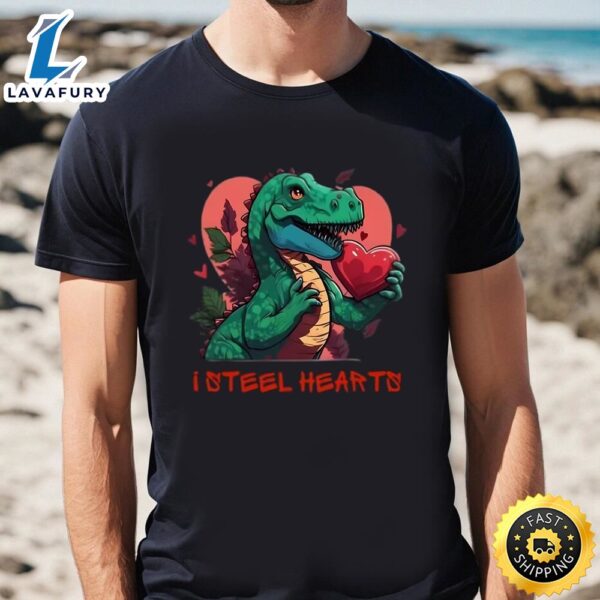 I Steal Hearts Valentines Day Dinosaur, Romantic T Rex Holding A…