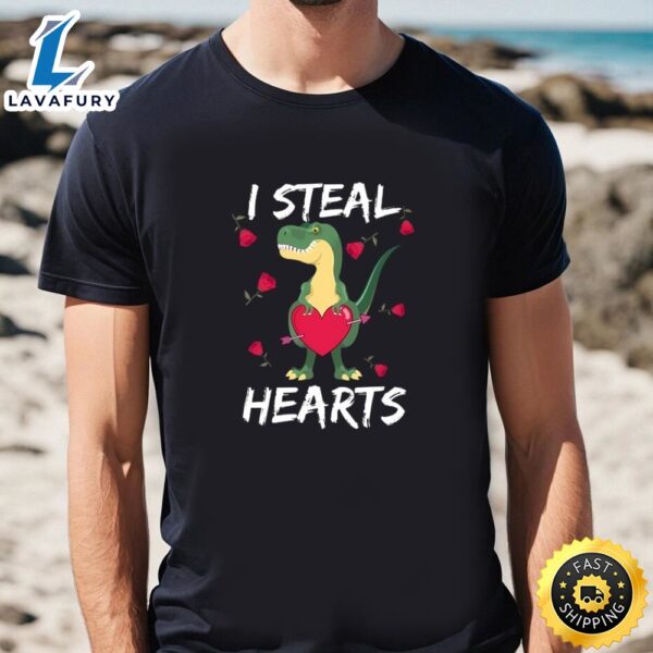 I Steal Hearts Valentines Day T-Rex T-Shirt